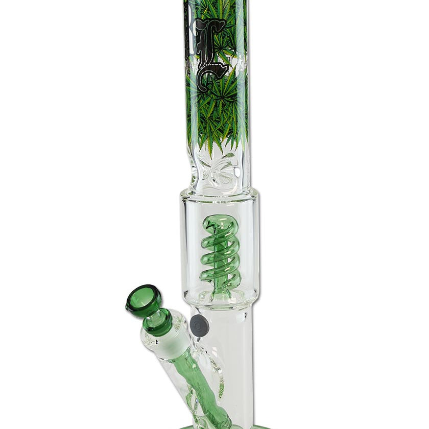 Black Leaf Glasbong mit integrierter Spirale, Höhe 44,5cm, Leaves Print