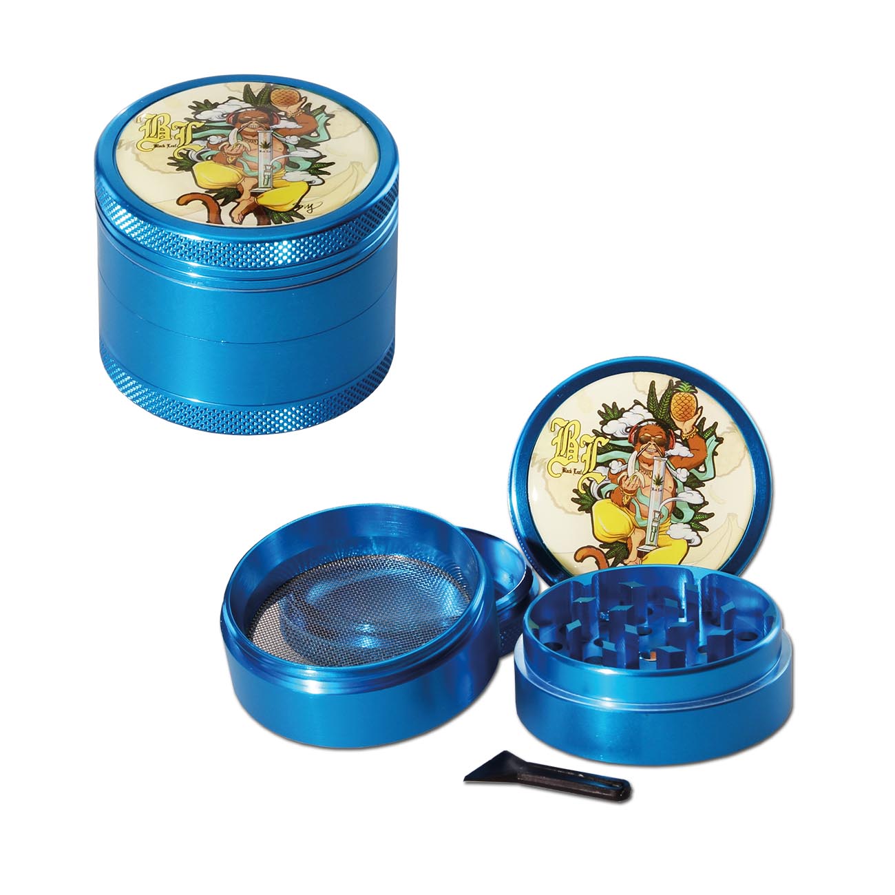 Black Leaf - 4-tlg. Aluminium-Grinder - viele Designs - Ø 50mm - dein-Onlineheadshop.de