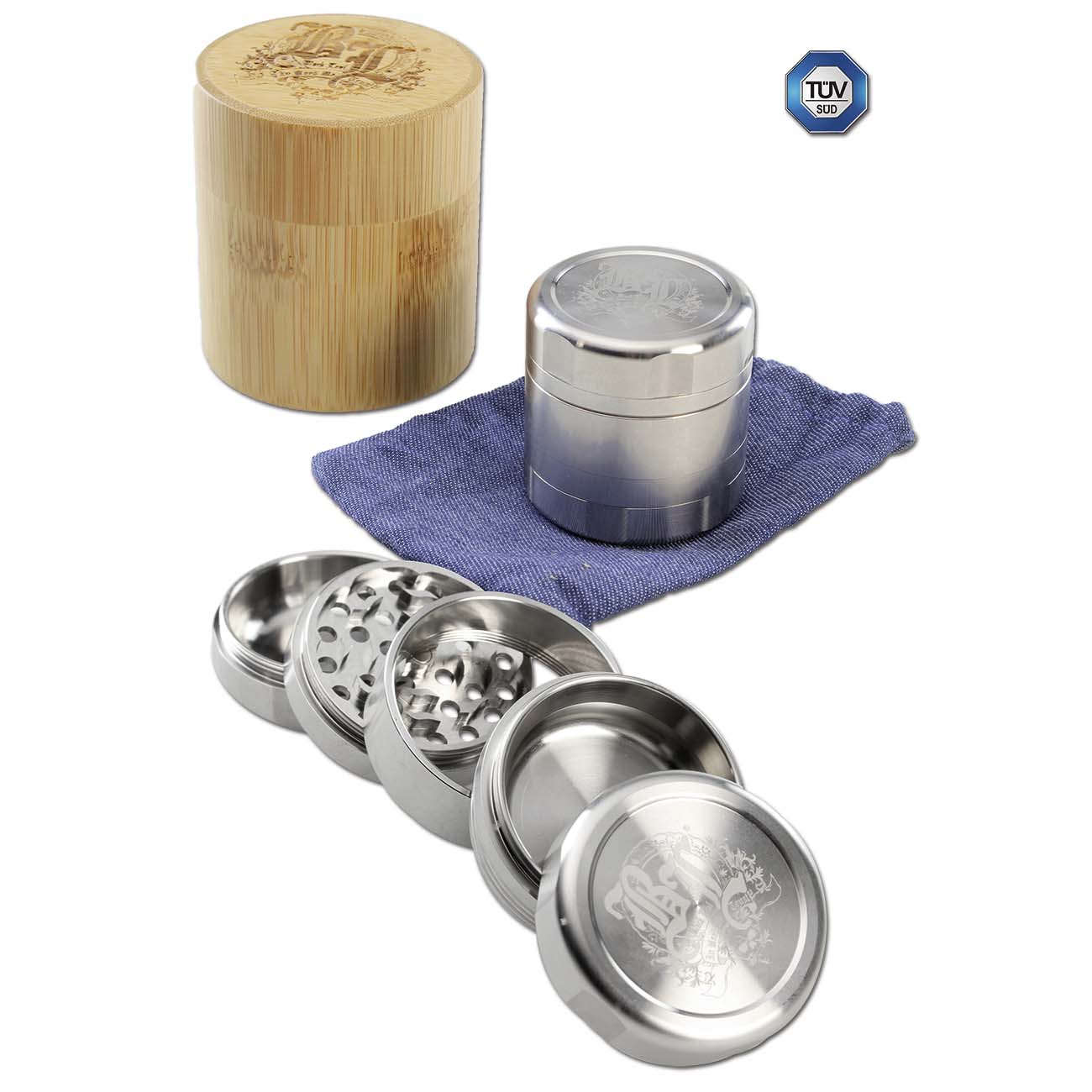 Black Leaf Edelstahl Deluxe Grinder 5-tlg. - 2 Größen - dein-Onlineheadshop.de