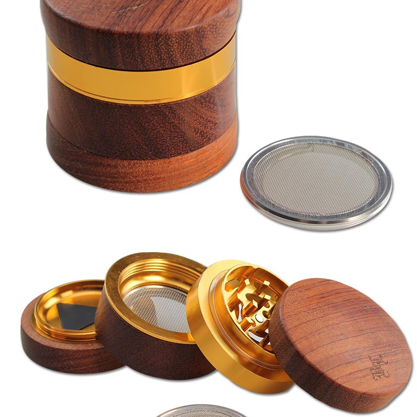 Black Leaf, 4 Teiliger Holz & Aluminiumgrinder, Durchmesser 60mm, BL Print