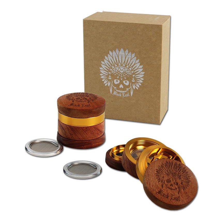 Black Leaf,4 Teiliger Holz & Aluminiumgrinder, Durchmesser 60mm, vers. Designs