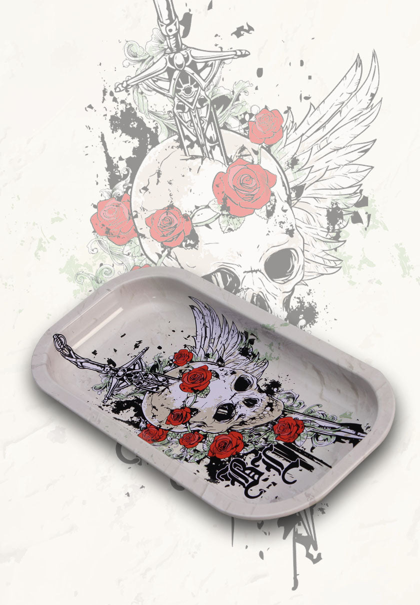 Black Leaf Rolling Tray 206x105x18mm Metall - viele Designs