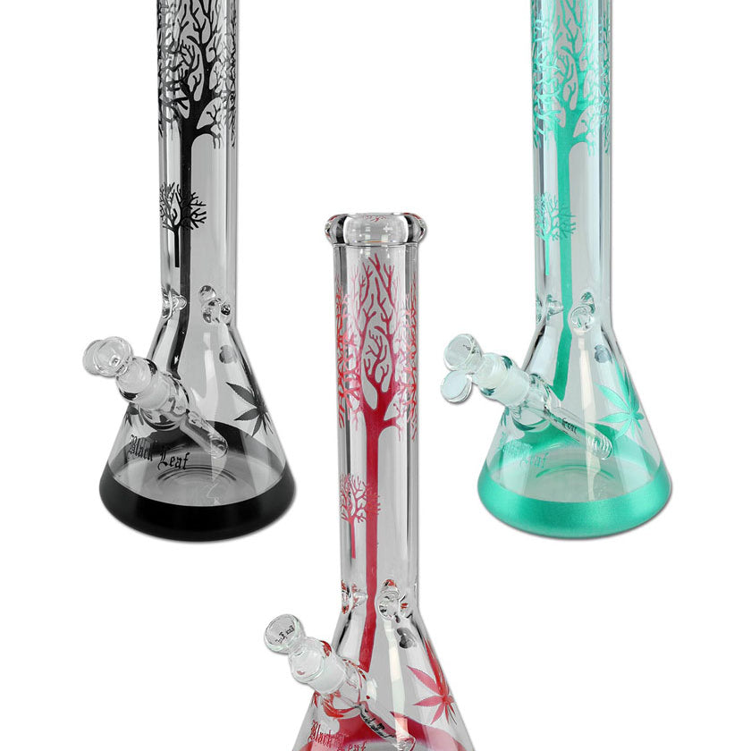 Glasbong in Kolbenform, mit Kickloch Farbe Blau, rot & türkis - Höhe 39,5cm